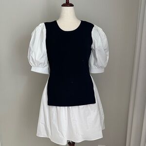 Chic Black and White Puff Sleeve Mini Dress